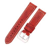 NASUNJIA Watchbands Retro Genuine Leather Brown Men 20mm 22mm 24mm Soft Watch Band Strap Metal Pin Buckle(Red,24mm)