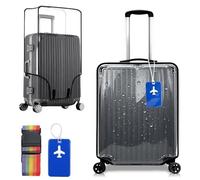 Nasxkji Clear PVC Suitcase Cover 28 Inch Waterproof Dustproof Luggage Cover with Reinforced Black Edge Secure Strap and Airplane Luggage Tag for Travel Shipping and Storage
