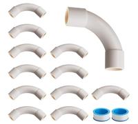 Nasxkji M25 90° PVC Conduit Elbow 12 PCS Installation Pipes with 2 Pieces PTFE Tape Waterproof & Leak-Proof PVC Pipe Fitting Elbow White for Water Electrical Network and Industrial Wiring
