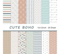 Naszonus 28 Boho Scrapbook Paper, 12"X12" Inch, 90 lb/160 gsm, Double-Sided Print, Square, Glossy