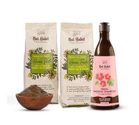 Nat Habit Fresh Ready-To-Apply Henna Paste & Five Oil Hibiscus Shampoo for Long Thick Hair, Hair Growth & Conditioning With Rich Dark Brown Color (Pack of 2x220g and 250ml)
