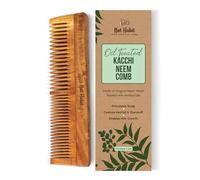 Nat Habit Kacchi Neem Wooden Comb - Soaked In 13 Herbs, Neem & Sesame Oil For Multi-Actions - Detangling, Frizz Control & Shine,Suited For All Hair Types (Dual Tooth)