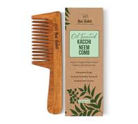 Nat Habit Kacchi Neem Wooden Comb, Soaked In 17 Herbs, Neem & Sesame Oil For Multi-Actions - Detangling, Frizz Control & Shine Suited For All Hair Types (Wide Tooth)