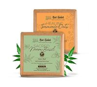 Nat Habit Neem & Turmeric Oats Bath Soap Combo | Cold-Processed Ayurvedic Soaps with Neem & Haldi | Body Acne & Tan Removal | Scar Reduction & Deep Cleansing | 125g Each