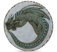 NAT & Jules Animal Character Dimensional Indoor Outdoor 12 inch Round Cast Resin Decorative Garden Stepping Stone, Patio, Walkway Sculpture Yard Art, Green Dragon