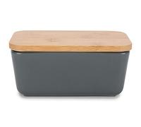 Nat & Jules Ceramic Stoneware 1/2 Pound, 2 Sticks Butter Dish with Airtight Bamboo Lid, Kitchen Accessory, Container Holder, Refrigerator Storage and Countertop Organization, Matte Grey