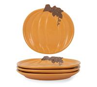 Nat & Jules Pumpkin Shaped 8 x 8 Inch Ceramic Small Dining Plates: Perfect for Thanksgiving, Halloween and Indoor Fall Table Décor & Service - Set of 4, Orange