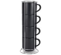 Nat & Jules Stacking Black 14 ounce Ceramic Stoneware Mugs With Stand Set of 4