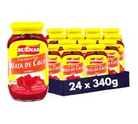 Nata de coco bulk for catering - Coconut jelly cubes in syrup - Tropical topping for bubble tea, milk tea and desserts (24x340g Red)