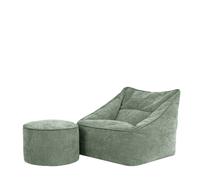 Natalia Chenille Adults Bean Bag Armchair and Pouffe, Ready Filled Large Beanbag and Footstool Grey ICON Green XL