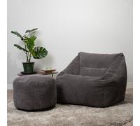 icon Giant Cord Armchair Bean Bag with Round Footstool - Charcoal Grey