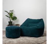 icon Giant Cord Armchair Bean Bag with Round Footstool - Teal