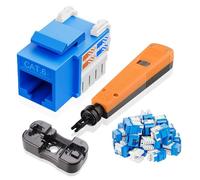 NataLink 10Gbps Cat 6 RJ45 Keystone Jack 25-Pack, Cat6 Keystone Jacks, Ethernet Modular Jack in Blue with Punch Down Tool and Punch-Down Stand for Patch Panel and Wall Plate