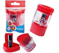 Nataraj Combo Pencil Sharpener with Mess-Free Canister and Eraser Tidy up- 2 in 1 Sharpener & Eraser Set (Pack of 1 - Red Body)