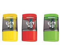Nataraj Combo Pencil Sharpener with Mess-Free Canister and Eraser Tidy up- 2 in 1 Sharpener & Eraser Set (Pack of 3 - Red, Green, Yellow)