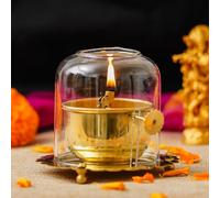 NATARAJ GALLERY Brass Akhand Diya with Adjustable Wick - Handcrafted Traditional Oil Lamp for Aarti, Puja, Meditation, Temples and Home Décor (8 cm)