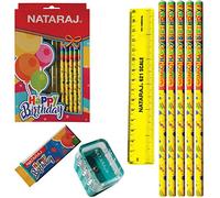 NATARAJ Happy Birthday kit Novelty Pencil Eraser Sharpener Ruler Boys Girls Educational Gift Party Favours