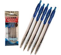 NATARAJ Snappy Ballpoint Pens, Retractable, BLUE, 0.7mm Fine Point, Pack of 5, Smooth Writing, Perfect School Office Home Use, ZOFAX Black Ball Pen