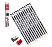 Nataraj Writing Pencils, Platinum, BLACK Bonded Lead, Pack of 24, 2B Wood Rubber Eraser Tip Dark Pencils, Sharpener, School Home Children Kids
