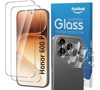 Natbok 2+2 Pack Screen Protector for Honor 600 Pro 5G, 2 Tempered Glass + 2 Camera Lens Protector 9H Hardness Anti-Fingerprints No Bubbles HD-Clear Case Friendly Phone Film for Honor 600 Pro