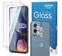 Natbok 2+2 Pack Tempered Glass for Motorola Moto G05/E15 Screen Protector,Camera Lens Protector,9H Hardness,Ultra Resistant,Anti-Fingerprints,No Bubbles,HD-Clear Phone Film for Moto g05