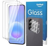Natbok 3+3 Pack Tempered Glass for Samsung Galaxy A37/A57 5G Screen Protector, 3 Tempered Glass + 3 Camera Lens Protector Anti-Fingerprints No Bubbles Case Friendly Phone Film for Samsung A57 5G