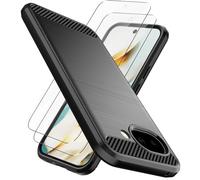 Natbok Cover for Google Pixel 10a 5G Case, with 2 Pack Screen Protector, [Carbon Fiber Texture] Shockproof Soft Flexible TPU Slim Anti-Scratch Pixel 10a Phone Case Cover, Black