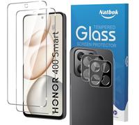 Natbok for Honor 400 Smart 5G Screen Protector, 2 Tempered Glass & 2 Camera Lens Protector Case Friendly for Honor 400 Smart 6.77" 9H Hardness Anti-Fingerprints No Bubbles HD-Clear Phone Film