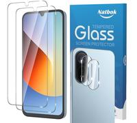 Natbok Tempered Glass for Redmi A7 Pro 4G/5G Screen Protector, 2+2 Pack Protector + Camera Lens Protector 9H Hardness Anti-Fingerprints No Bubbles HD-Clear Case Friendly Phone Film for Redmi A7 Pro
