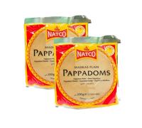 Natco's Madras Plain Pappadoms 200g Authentic Indian Lentil Crisps Ready to Fry Snack Traditional South Asian Cuisine Product from India Pack of 2
