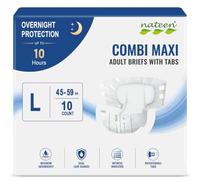 Nateen Combi Maxi Overnight Adult Diapers with Tabs, Unisex Large, 10Count | Maximum Absorbency Incontinence Briefs, Leak Protection, Wetness Indicator, Cloth-Like Comfort, Secure Tabs for Men & Women