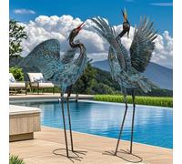 Natelf Garden Crane Sculptures & Statues, Blue Heron Decor Outdoor Large Bird Yard Art, Standing Metal Herons Lawn Ornaments for Home Patio Porch Backyard Decorations(Set of 2)