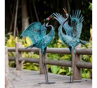 Natelf Garden Crane Sculptures & Statues, Blue Heron Decor Outdoor Large Bird Yard Art, Standing Metal Herons Lawn Ornaments for Home Patio Porch Backyard Decorations(Set of 2)
