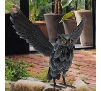 Natelf Solar Owl Decoy Sculptures & Statues Halloween Decoration, Standing Metal Owl Deterrent to Scare Birds Squirrels Away for Outdoor Garden Yard Patio, Black