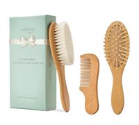 Natemia Premium Wooden Baby Hair Brush and Comb Set - Natural Soft Bristles - Ideal for Cradle Cap - Perfect Baby Registry Gift - Baby Hair Comb Wooden - Toddler Hair Brush - Baby Scalp Brush