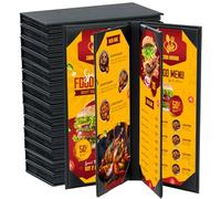 NATGAI Menu Covers 4.25" x 11", 15 Pack 6 View PU Leather Menu Cover Menu Holders, Waterproof Double View Restaurant Menu Covers, Fit for Restaurant Bar Cafe Hotel Wine List