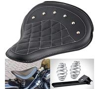 NATGIC Motorcycle Driver Seat with Spring Mounting Bracket Universal Leather Motorcycle Solo Seat Black Rhombus Moto Front SeatsCushion for H-arley Sportster Bobber Chopper Custom