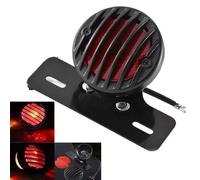 NATGIC Universal Motorcycle Tail Light, Round 12V Motorcycle Brake Light with Plate Holder Rear Stop Light for All Types of Modified Retro Style Motorcycles & Bike(Black Shell & Red Lens)