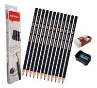 NatGrad Drawing Pencils Sharpener Eraser Pack, 5H Graded, Pack of 12, Professional Artists Graphite Lead Pencils, Perfect for Sketch Shade Write Tone Draft Draw, iZOFAX