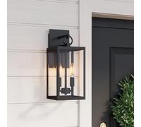 Nathan James Ferris Outdoor Black Wall Sconce Light Fixture, Porch Lantern for Exterior with Iron Frame and Clear Glass Shade, Black/Clear