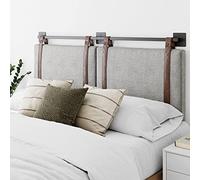 Nathan James Harlow Modern Wall Mount Hanging Headboard, King, Gray with Brown Faux Leather Straps