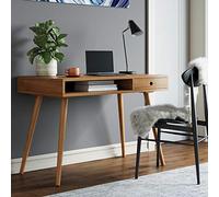 Nathan James Parker Modern Home Office Writing, Computer or Laptop Desk with Open Storage Cubby and Small Drawer, Walnut