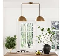 Nathan James Percy Modern 2-Light Pendant Island Light Fixture, Brass Hanging Lights with Gold Metal Shade and Adjustable Cord, for Kitchen, Living Room, Vintage Brass