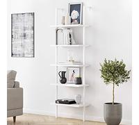 Nathan James Theo 5-Shelf Modern Bookcase, Open Wall Mount Ladder Bookshelf with Industrial White Metal Frame