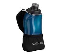 Nathan Running Handheld Quick Squeeze. No-Grip Adjustable Hand Strap. 12oz / 18oz / Insulated. Reflective Hydration Water Bottle. (12oz, Black/Blue)