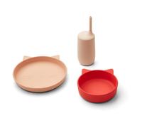 Nathan Silicone Plate, Bowl and Tumbler + Straw Set Red