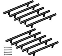 NathrBTV 10 Pieces Kitchen Handles 128 mm, Black Stainless Steel Cabinet Handles with Screws for Kitchen Furniture Doors Drawers - Length: 200 mm