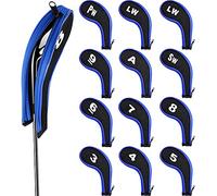 NathrBTV 12Pcs Golf Iron Head Cover,Printing Irons Head Covers Set Club Heads Protector Wedge Head covers with Zip (Black Blue)