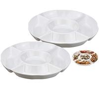 NathrBTV 2 x Round Divided Snack Serving Plates, Food Storage Tray for Home
