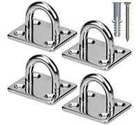 NathrBTV 4 Pcs M6 Heavy Duty Eye Plate Hook, 304 Stainless Steel Square Ceiling Hooks with 16 Screws for Yoga Training Swings - Bearing Weight: 300 KG